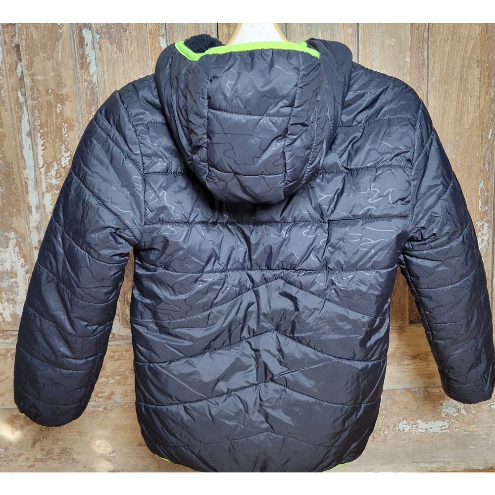 EDDIE BAUER Deer Harbor Reversible Hooded Puffer Jacket Black Kids size S (7/8) - Picture 2 of 13